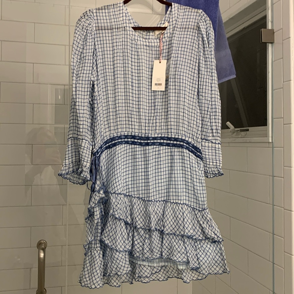 LoveShackFancy Lorelei Ruffle Mini Dress in Caspian Blue Plaid